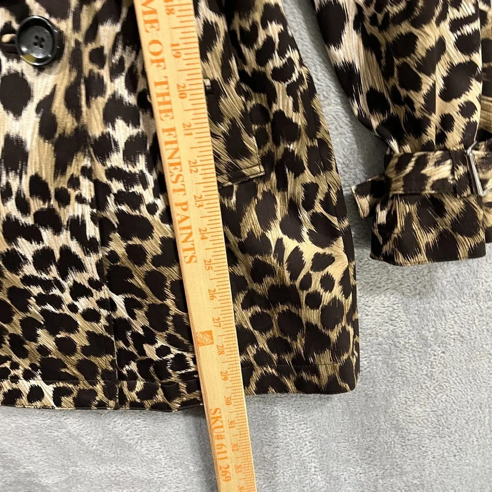 Michael Kors Trench Coat Womens PP Multi Leopard Cotton Belted Double Breasted
